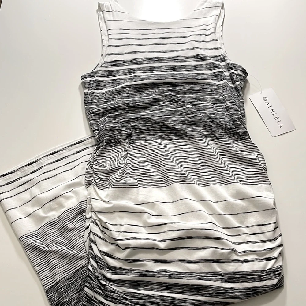 Athleta Ruched Stripe Midi Tank Dress Size M - Picture 4 of 12